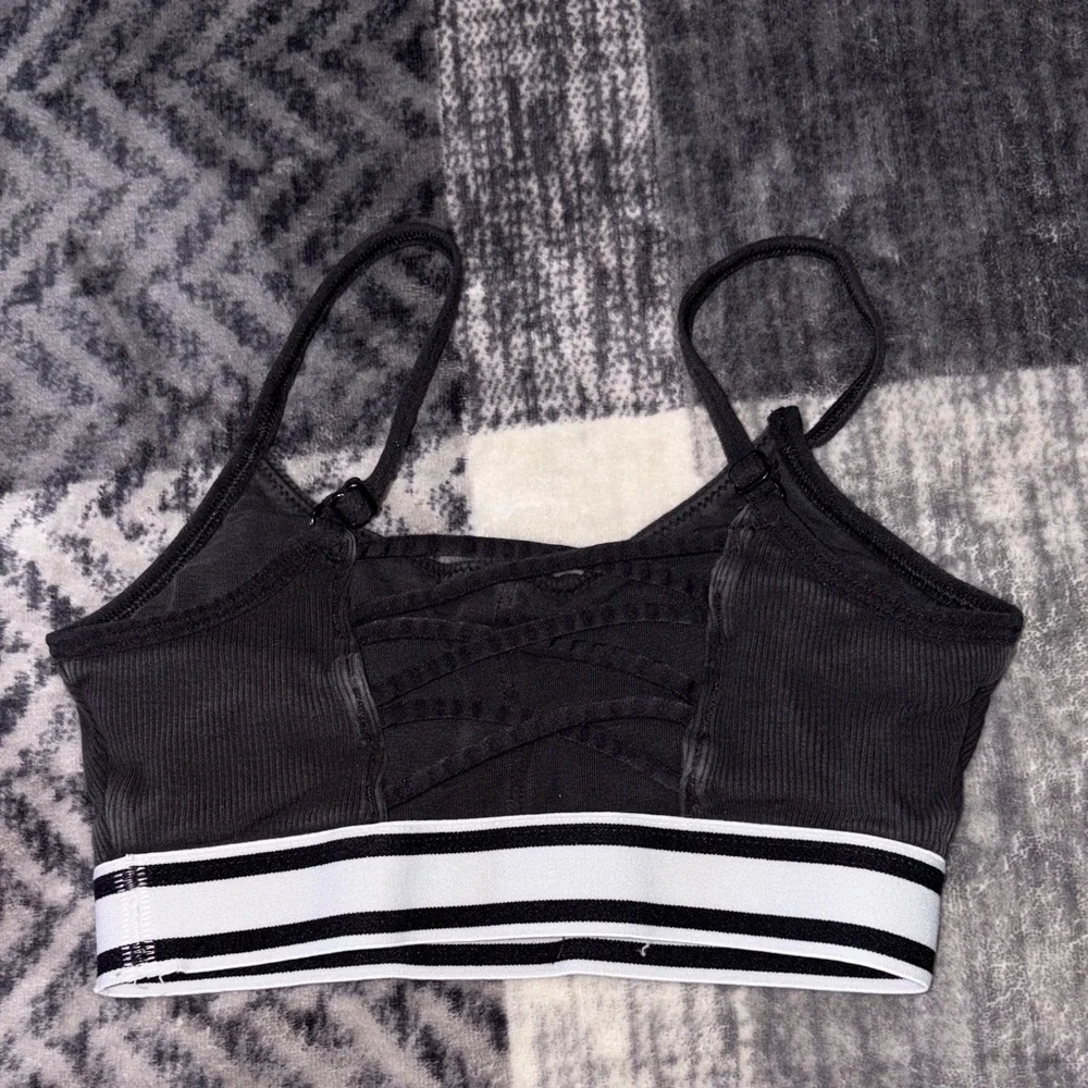 💰Justice Black Ribbed Sports Bralette with White Stripe Band